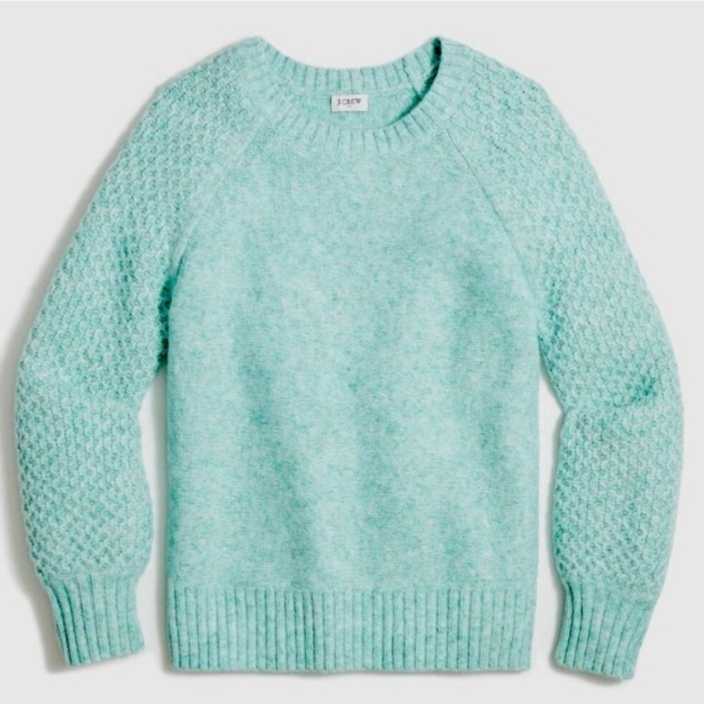 J.Crew Wintergreen Honeycomb Wool Alpaca Blend Balloon-sleeve Sweater Size XS - Picture 2 of 11